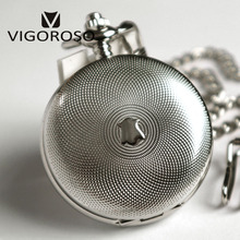 VIGOROSO Silvery Tone Steel Double Hunter Mechanical Pocket Watch Hand-winding Skeleton Silver FOB Chain Clock Gifts Men Ladies 2024 - buy cheap