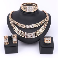New Arrival African Costume Gold Color Jewelry Sets Women Wedding Bridal Crystal Necklace Earrings Ring Dubai Jewelry Set 2024 - buy cheap