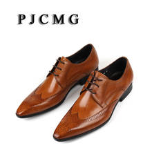 Мужские туфли-оксфорды PJCMG, черные/красные/коричневые туфли с острым носком, из натуральной кожи, для офиса 2024 - купить недорого