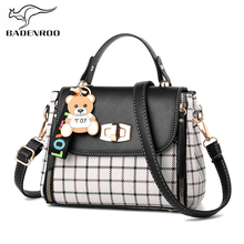 Badenroo Fashion Grids Women's bag Double Zipper Mini Shoulder bags Handbag Leather Females Crossbody Bags With Bear Tote Bolsas 2024 - buy cheap