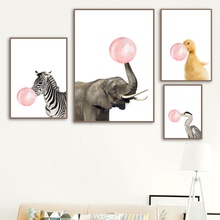 Cuadro sobre lienzo para pared con estampado de cebra, elefante, pollo, globo de patos, animales, carteles nórdicos, imágenes de pared para decoración de habitación de niños 2024 - compra barato