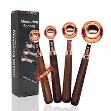 Copper Measuring Spoons Set of 4, Copper-Plated Top-Quality Stainless Steel with Wood Handles / Rose Gold 2024 - buy cheap
