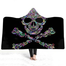 3D цветной череп Хэллоуин толстое одеяло с капюшоном для взрослых Готический Шерпа флис носимый плед одеяло постельное белье из микрофибры 2024 - купить недорого