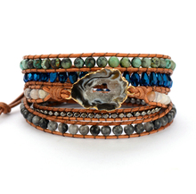 Leather Bracelets Natural Stones Crystals Gilded Drusy Charm 5 Strands Wrap Bracelets Handmade Druzy Bracelets Bangles Dropship 2024 - buy cheap
