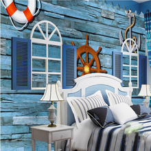 Beibehand-papel de parede 3d personalizado, estilo mediterrâneo, estampa horizontal, listrado, azul, retrô, nostálgica, fundo de parede 2024 - compre barato