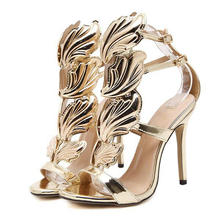 DIJIGIRLS New Summer Women High Heels Gold Winged Leaves Cut-outs Stiletto Gladiator Sandals Flame Party High heel Sandal Shoes 2024 - buy cheap