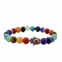 Fashion Reiki Healing Balance Stone Beaded Strand Bracelets Hamsa Charm Colorful Retro Rainbow Chakra Stone Bracelets Women Male 2024 - buy cheap