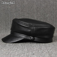 XdanqinX-gorro de piel auténtica para mujer y hombre, sombrero militar sencillo y elegante de piel de oveja, visera de marca, Unisex, Otoño e Invierno 2024 - compra barato