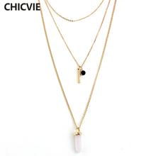 CHICVIE Quartz Natural Stone Long Chain Pendant Charm Necklace For Women Pink Multilayer Jewelry Necklaces Wholesale SNE160067 2024 - buy cheap