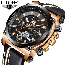 LIGE Top Brand Luxury Sport Automatic Mechanical Watch Male Leather Waterproof Watches Men Business Wristwatch Relogio Masculino 2024 - buy cheap