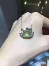 natural prehnite stone pendant 925 Sterling silver Natural gemstone Pendant Necklace trendy lovely Cat  women girl  jewelry 2024 - buy cheap