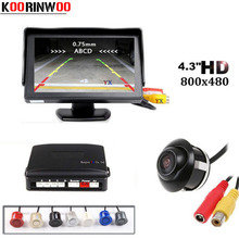 Автомобильная камера заднего вида Koorinwoo HD + цветной монитор 4,3 TFT 800*480 + 4 радара парктроник 2024 - купить недорого