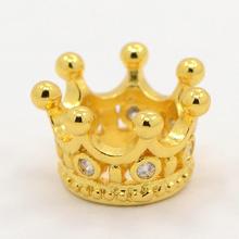 10pcs Brass Micro Pave Cubic Zirconia Hollow Beads Metal Crown Beads Golden 7x10x7mm, Hole: 6mm,10pcs/lot 2024 - buy cheap