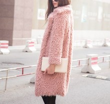 2018 Moda inverno Quente faux fur coat mulheres streetwear Fashion elegante longo casaco feminino 2018 Rosa outono casuais casaco outerwear 2024 - compre barato