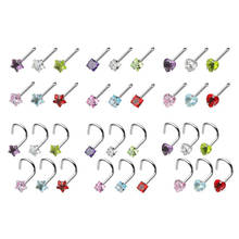 18piece Assorted Shapes CZ Crystal Nose Bone Stud Set Surgical Stainless Steel Nose Screw Ring Bend Nostril Piercing 20G (0.8mm) 2024 - buy cheap
