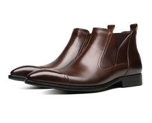Модные черные/коричневые ботинки «Челси» с острым носком; Мужские модельные ботинки; натуральная кожа; Мужская обувь; мужские ботильоны 2024 - купить недорого
