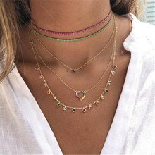 Fashion rainbow cz simple charm Neckalce delicate women girls jewelry Gold color statement charm choker necklaces 2024 - buy cheap