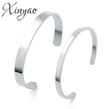 Xinyao pulseira branca de aço inoxidável com 4mm e 8mm, bracelete para mulheres e homens, pulseira aberta de aço inoxidável 2024 - compre barato
