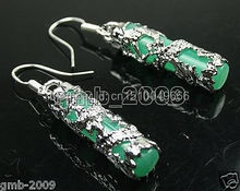 FREE SHIPPING >Pretty Imperial Inlay Natural Green jade  Dragon  Silver Dangle Earrings 2024 - buy cheap