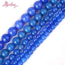 6,8,10,12mm Round Bead Smooth Blue Agates Ball Gem Stone Beads For DIY Necklace Bracelet Jewelry Making Loose 15" Free Shipping 2024 - buy cheap