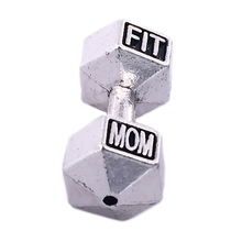 Hot Sale Alloy Antique Silver Plated Fashion Fit Life Fitness Mom Gym Sport Barbell Beads Charm 2024 - buy cheap