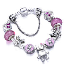 Silver Color Charm Bracelet Cute Bella Robot Pendant Romantic Pink Minnie Beads Brand Bracelet For Women Jewelry Gift 2018 2024 - buy cheap