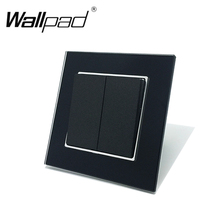 Настенный переключатель Wallpad 110-250 В, черное закаленное стекло, европейский стандарт, 2 клавиши, 1 канал, с круглым зажимом 2024 - купить недорого