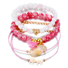 48 Pieces/Lot Unicorn Shell Charm Bracelet Set For Women Gold Color Pineapple Turtle Pink Tassel Beads Chain Bangles Jewelry 2024 - buy cheap