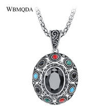Wholesale Vintage Black Pendant Necklace For Women Ancient Silver Color Ethnic Big Oval Crystal Necklace Jewelry Gifts 2024 - buy cheap