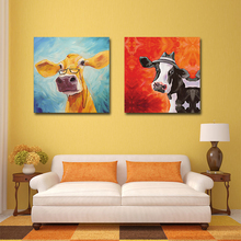 Arte da parede de animal adorável mutu, pintura de vaca moderna, decoração em tela para sala de estar impressões e pôsteres sem moldura 2024 - compre barato