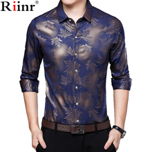 Riinr 2018 New Maple Leaf Print Male Shirts Long Sleeve Men Shirt Brand Clothing Casual Slim Fit Camisa Social Masculina Chemise 2024 - buy cheap
