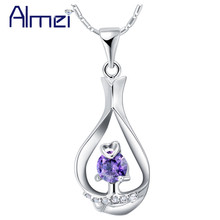 Almei 5%Off Flower Necklaces & Pendants Women Silver Female Jewelry Necklace Purple Crystal Colar Feminino Accessories N907 2024 - buy cheap