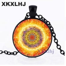 XKXLHJ Mandala Flower Necklace Charm Henna Yoga Glass Pendant Om Symbol Zen Buddhism Necklaces India Style Jewelry For Women 2024 - buy cheap