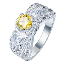 Hainon anillos de promesa de moda circonio amarillo Color plata Nueva joyería princesa cristal mujeres compromiso anillo de boda 2024 - compra barato