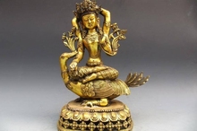 17"Tibet Fane Bronze Copper Gild Kwan-Yin Guan-yin Buddha Ride on Duck statue 2024 - buy cheap