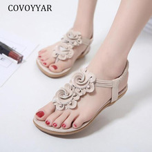 COVOYYAR-Sandalias de flores bohemias para mujer, Chanclas de playa de verano con banda elástica, zapatos informales de fondo suave, tallas grandes WSS428, 2021 2024 - compra barato