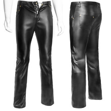 Fashion Men's Black PU Leather Long Pants Casual Slim Fit Trousers Gothic Motorcycle Zipper Straight Pants Nightclub Costumes 2024 - buy cheap