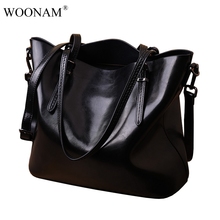 WOONAM Women Fashion Genuine Waxed Calf Leather Large Shopper Tote Handbag Bag WB380 2024 - buy cheap