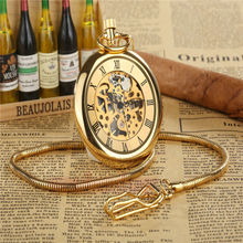 Retro Roman Numerals Steampunk Luxury Gold Skeleton Mechanical Pocket Watch Hand Winding FOB Chain Men Women Watches Gifts 2024 - buy cheap