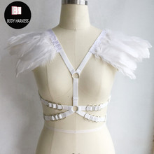 white wings Elastic black body harness feather shrug harness cage bra epaulets Edgy fashion body harness cage bra shoulder 2024 - buy cheap