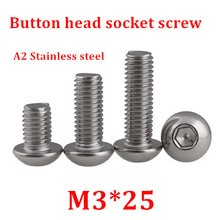 100pcs/lot M3*25 Bolt A2-70 ISO7380 Button Head Socket Screw/Bolt SUS304 Stainless Steel M3X25mm 2024 - buy cheap