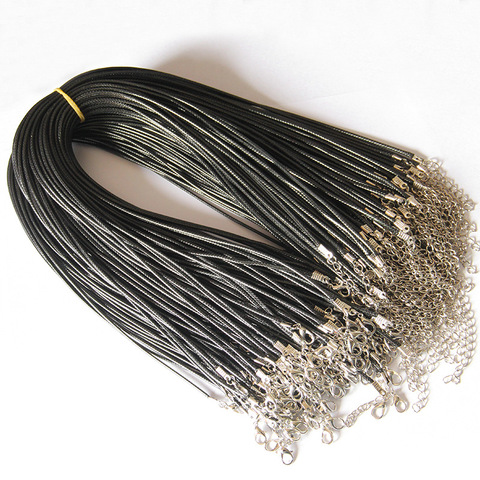 10pcs/lot Wholesale 1.5mm 2mm Black Leather Cord Wax Rope Chain Necklace 45cm Lobster Clasp DIY Jewelry Accessories Supplier 2022 - buy cheap