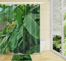 Cortina de ducha de Casa Retro, tela de poliéster impermeable para decoración del hogar, bosque, plátano, árbol, hoja verde, para bañera 2024 - compra barato