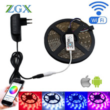 ZGX Wifi контроллер SMD 5050 RGB Светодиодная лента, светильник, 5 м 10 м 15 м гибкая лента, Диодная лента, водонепроницаемая, 12 В постоянного тока, адаптер AU UK 2024 - купить недорого
