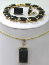 Прекрасный прекрасный Прекрасный позолоченный & ожерелье черный драгоценный камень браслеты серьги кулон набор драгоценных камней женские ювелирные изделия 2024 - купить недорого