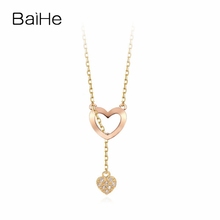 BAIHE sólido 18K amarillo oro rosa 0.04ct redondo diamantes naturales boda lindo/elegante romántico joyería en forma de corazón borla collares 2024 - compra barato