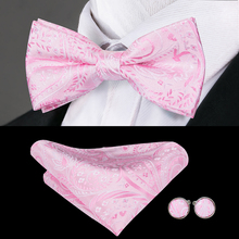 Hi-Tie Classic Pink Bow Ties for Men Silk Butterfly Pre-Tied Bow Tie Pocket Square Cufflinks Set Wedding Party Floral Bowties 2024 - buy cheap