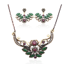Conjunto de joyas de estilo turco para mujer, aretes ajustables de resina de Color dorado Retro, collar de flores, bisutería étnica India 2024 - compra barato