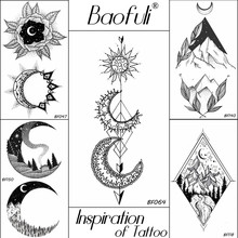 Временная татуировка на солнце, полумесяц, луна, стрела, классная черная Водонепроницаемая поддельная татуировка, сделай сам, рукава, боди-арт, хна, наклейки 2024 - купить недорого