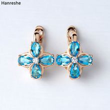 Pendiente de tuerca de cobre en forma de cristal para mujer, aretes de oro rosa transparente azul, joyería clásica, regalo 2024 - compra barato